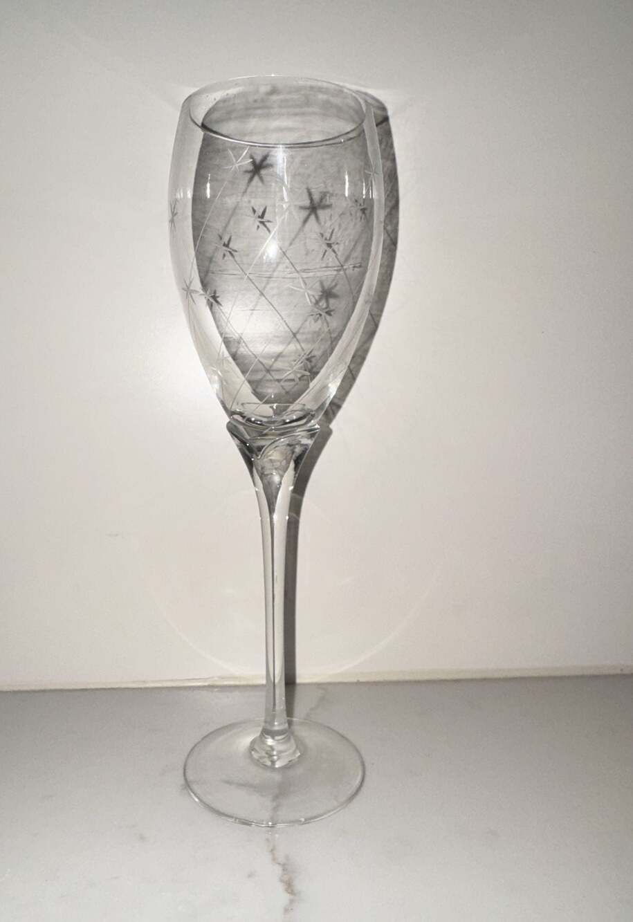 Vintage Etched Star Design Crystal Wine Goblet